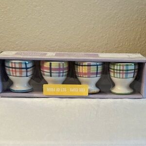 Set of 4 Plaid Ceramic Egg Cups